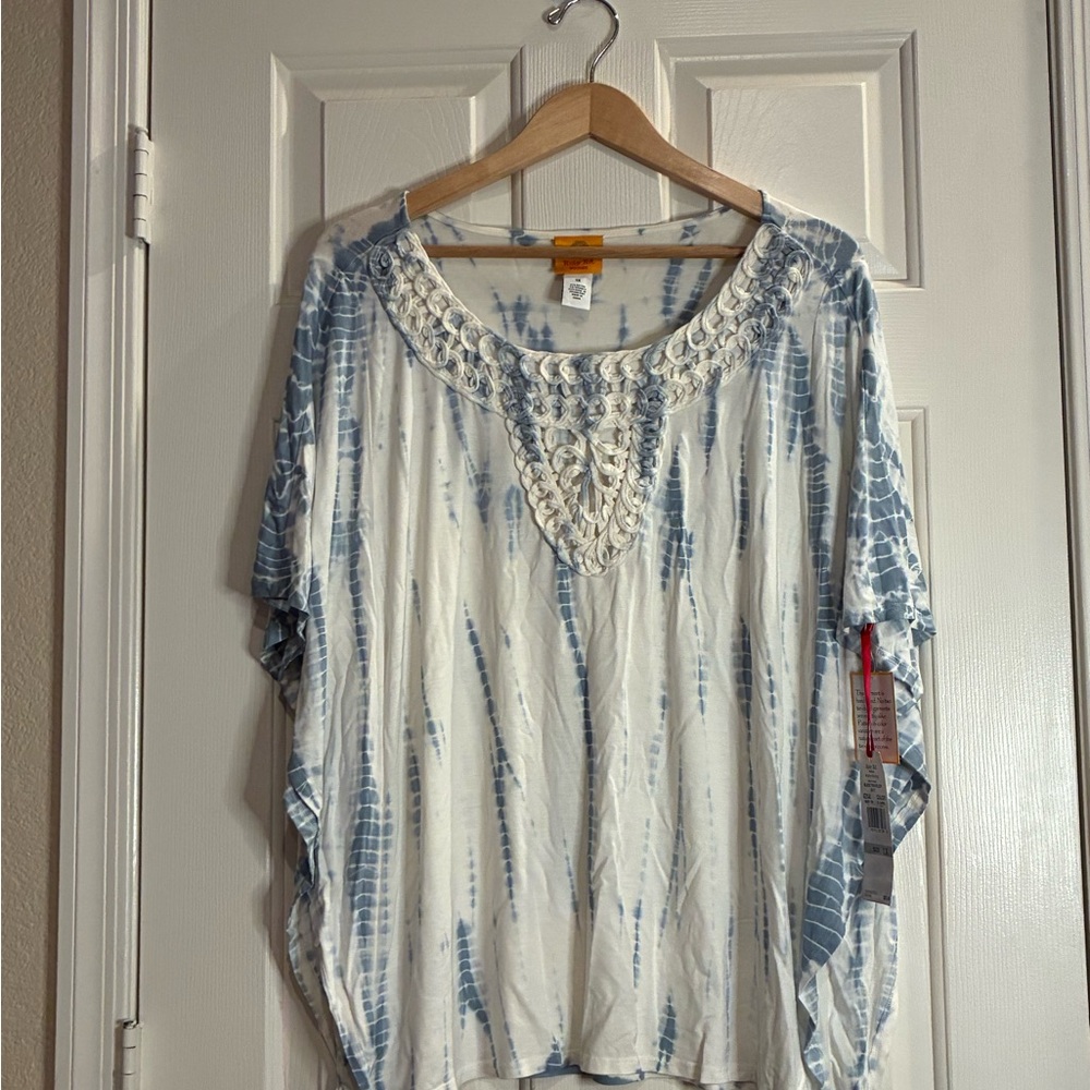 Ruby Rd. Tie-Dye Blue and White Blouse